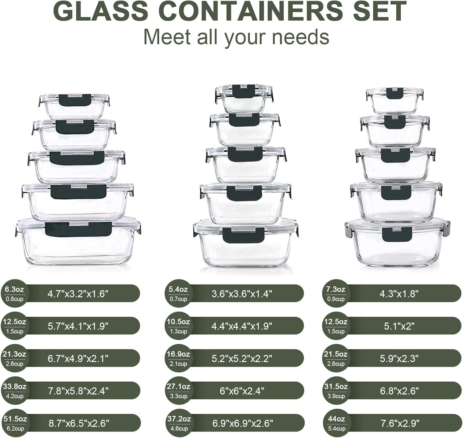 30 Pieces Glass Food Storage Containers Set, Glass Meal Prep Containers Set with Snap Locking Lids, Airtight Lunch Containers for Microwave, Oven, Freezer & Dishwasher,Gray
