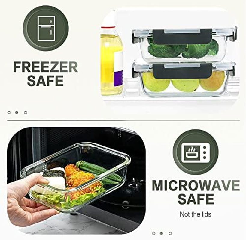 30 Pieces Glass Food Storage Containers Set, Glass Meal Prep Containers Set with Snap Locking Lids, Airtight Lunch Containers for Microwave, Oven, Freezer & Dishwasher,Gray